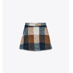 Zara Checkered Mini Skirt - Blue, Brown, Cream
